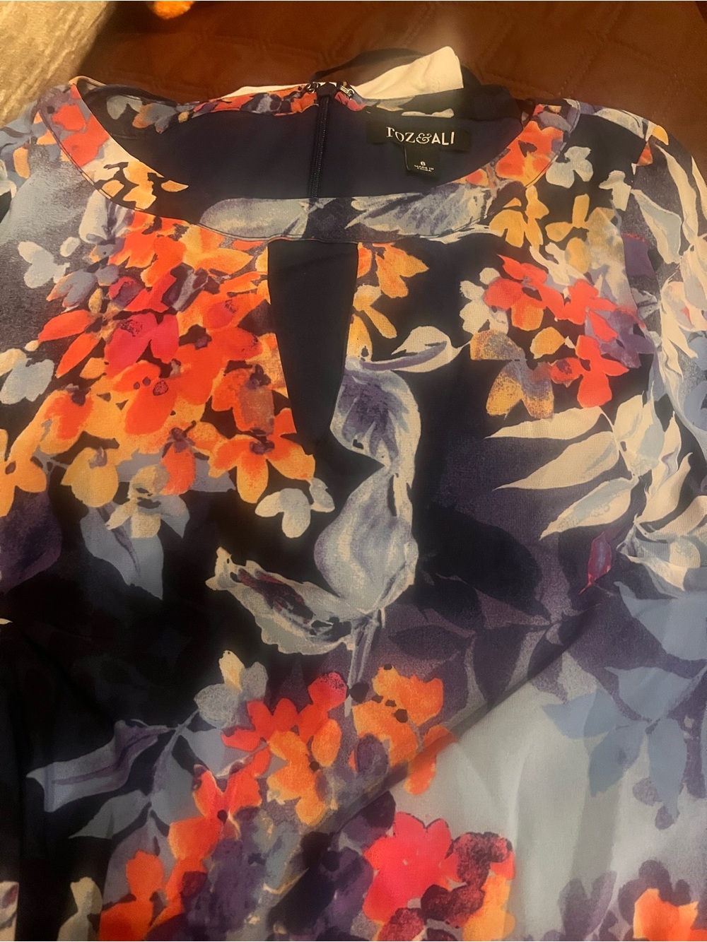 Roz & Ali Navy Floral Keyhole Top - Navy Multi